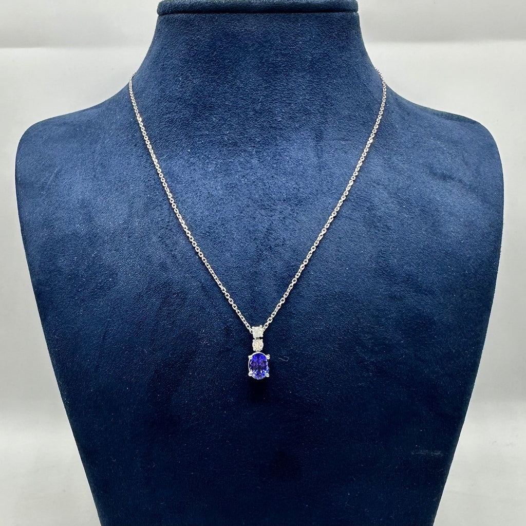 14K White Gold Tanzanite & Diamond Pendant Necklace – 1.50 CT Tanzanite, 0.26 CT Diamonds DP0034 SNJ