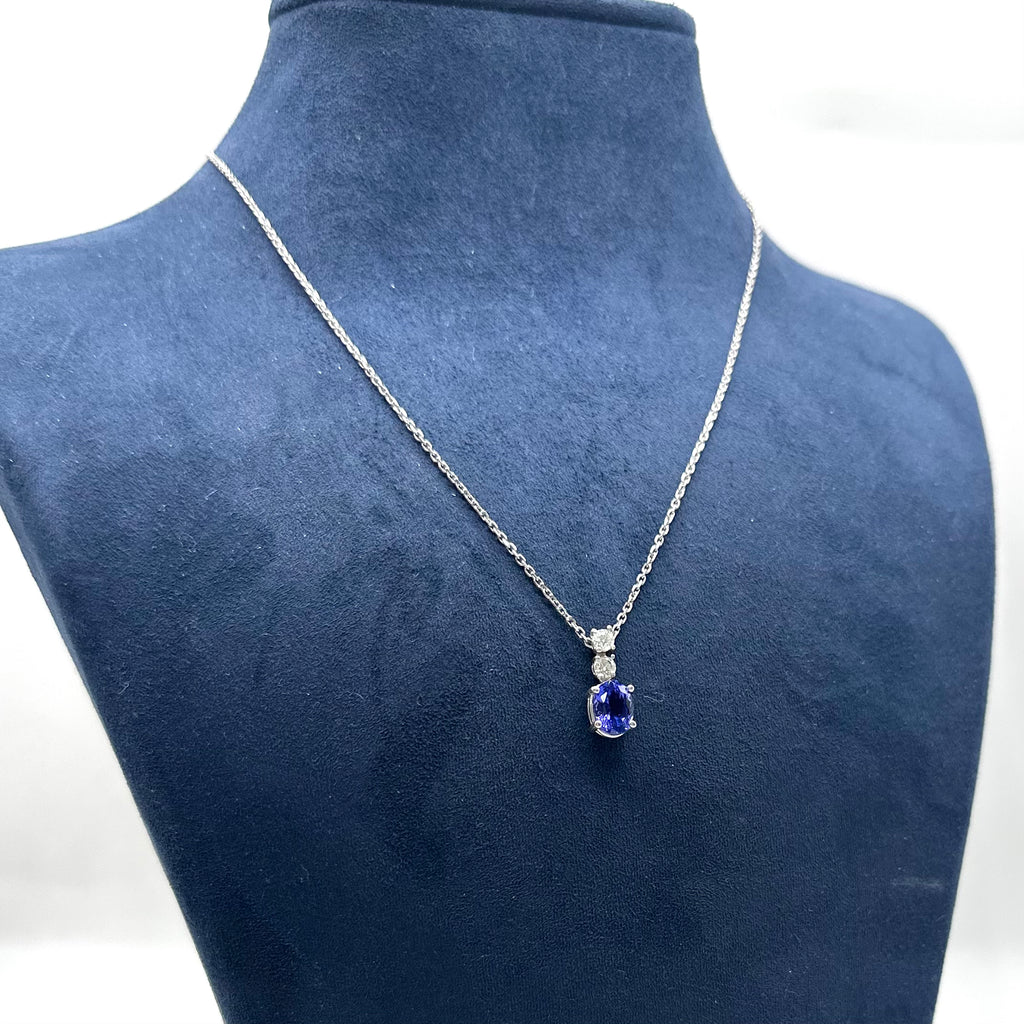 14K White Gold Tanzanite & Diamond Pendant Necklace – 1.50 CT Tanzanite, 0.26 CT Diamonds DP0034 SNJ