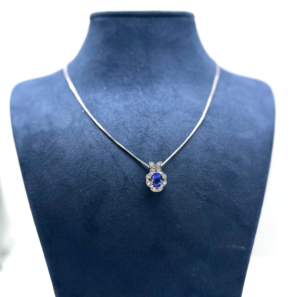 14K White Gold Pendant Necklace with 2.00ct Tanzanite & 0.20ct Diamonds – 16" LTJ