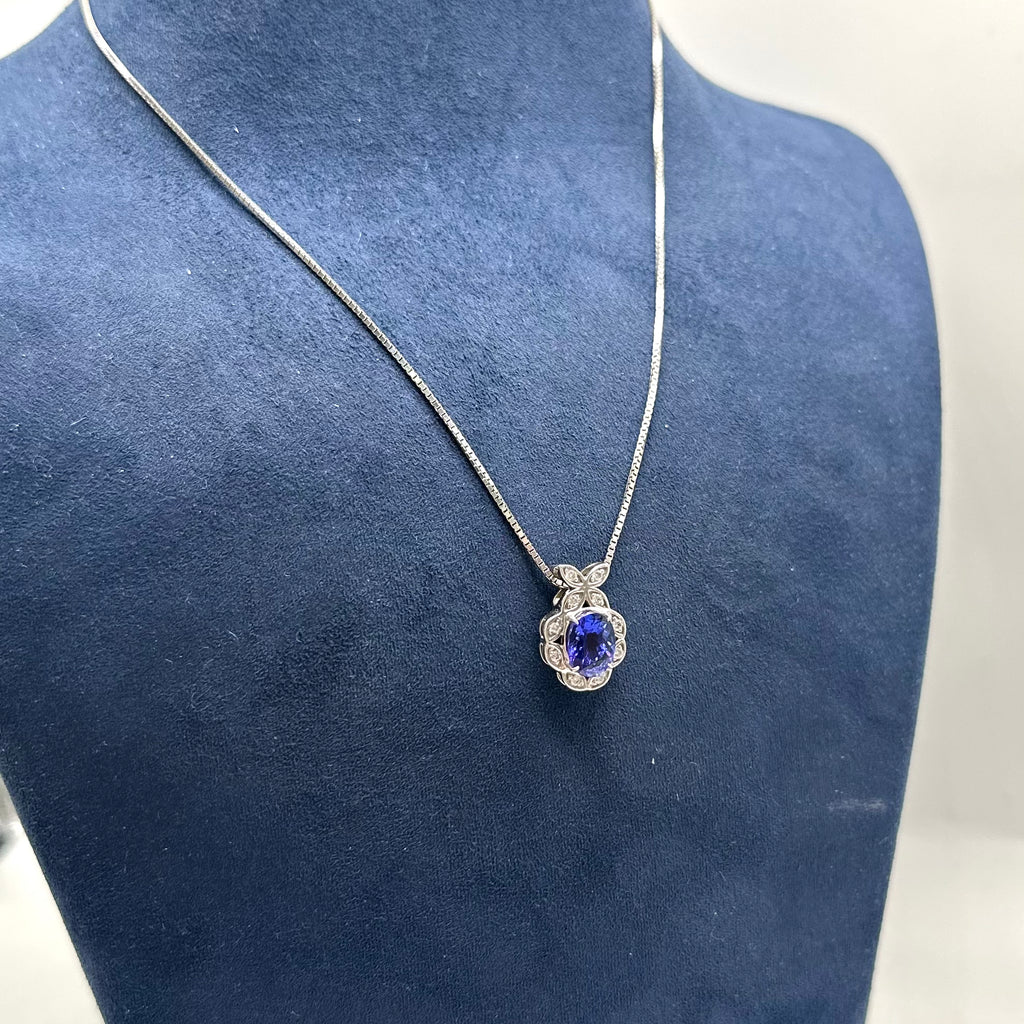 14K White Gold Pendant Necklace with 2.00ct Tanzanite & 0.20ct Diamonds – 16" LTJ
