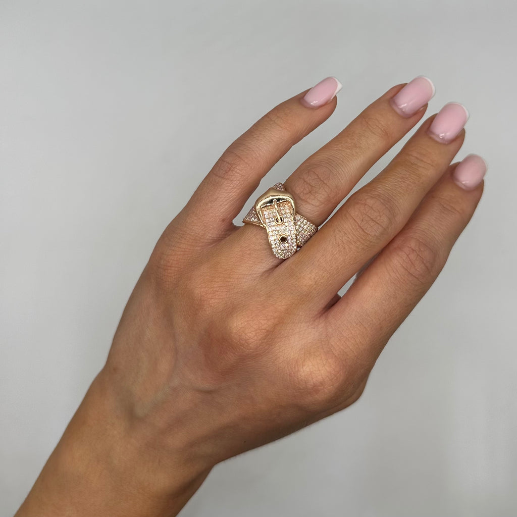 14K Rose Gold Pavé Diamond Buckle Ring – 1.42CT IATJ