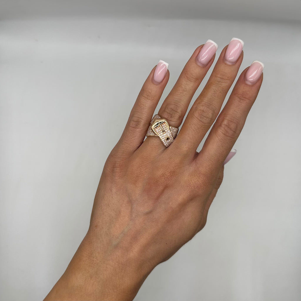 14K Rose Gold Pavé Diamond Buckle Ring – 1.42CT IATJ