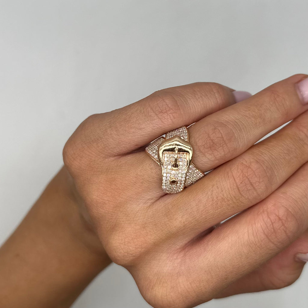 14K Rose Gold Pavé Diamond Buckle Ring – 1.42CT IATJ