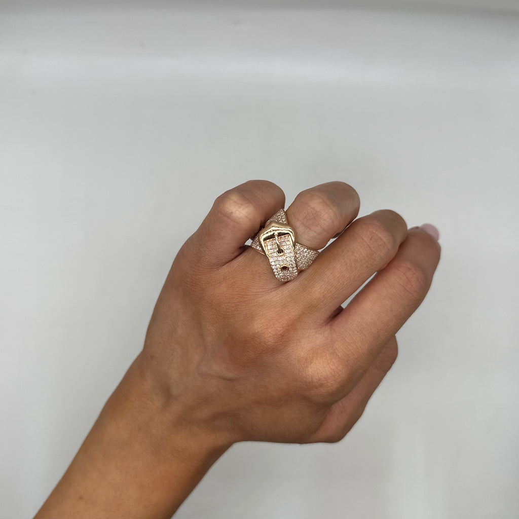 14K Rose Gold Pavé Diamond Buckle Ring – 1.42CT IATJ
