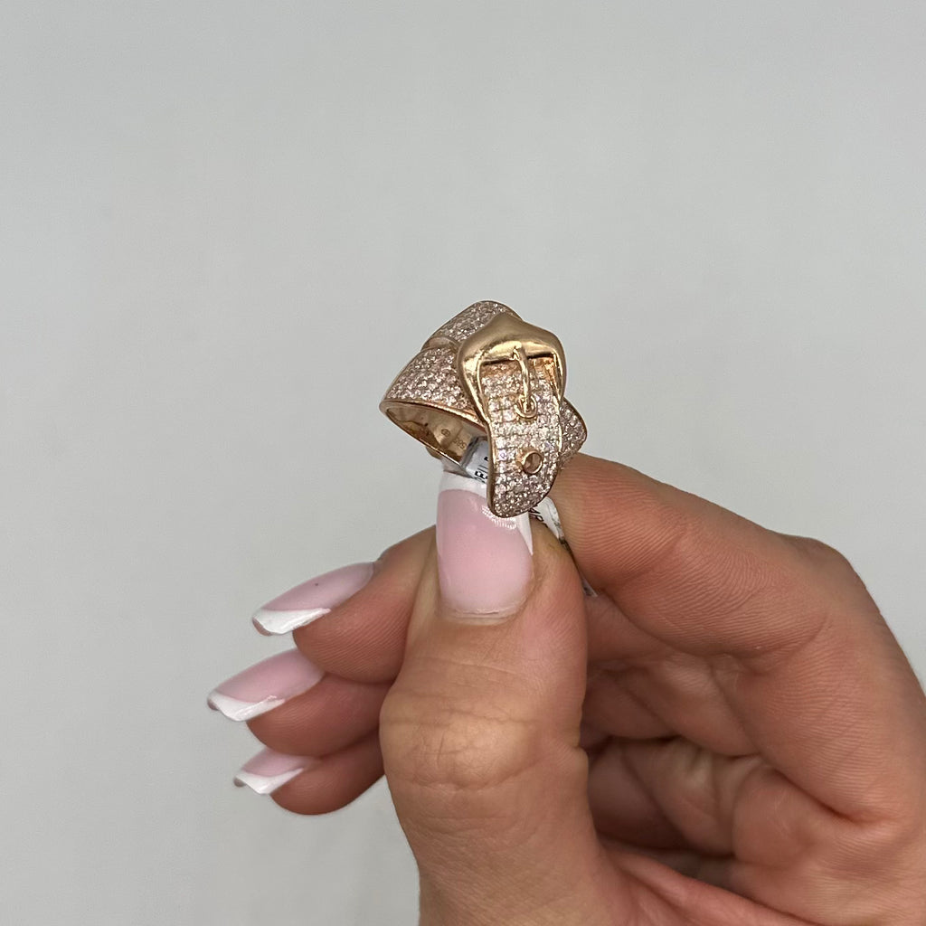 14K Rose Gold Pavé Diamond Buckle Ring – 1.42CT IATJ