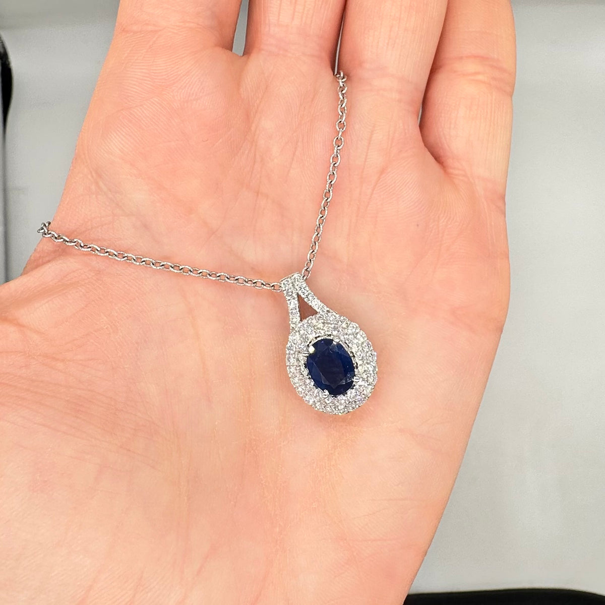 14K White Gold Sapphire & Diamond Pendant Necklace – 2.10 CT Sapphires, 1.15 CT Diamonds SDN006 NJJJ