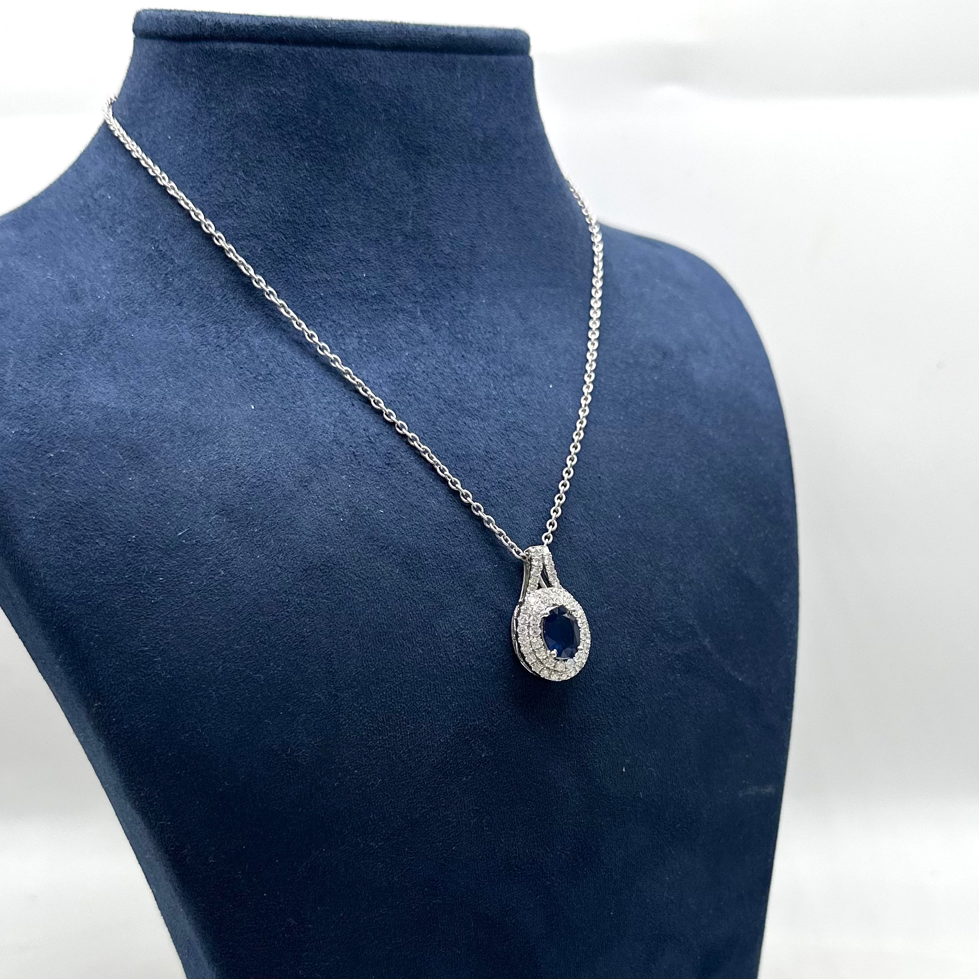14K White Gold Sapphire & Diamond Pendant Necklace – 2.10 CT Sapphires, 1.15 CT Diamonds SDN006 NJJJ
