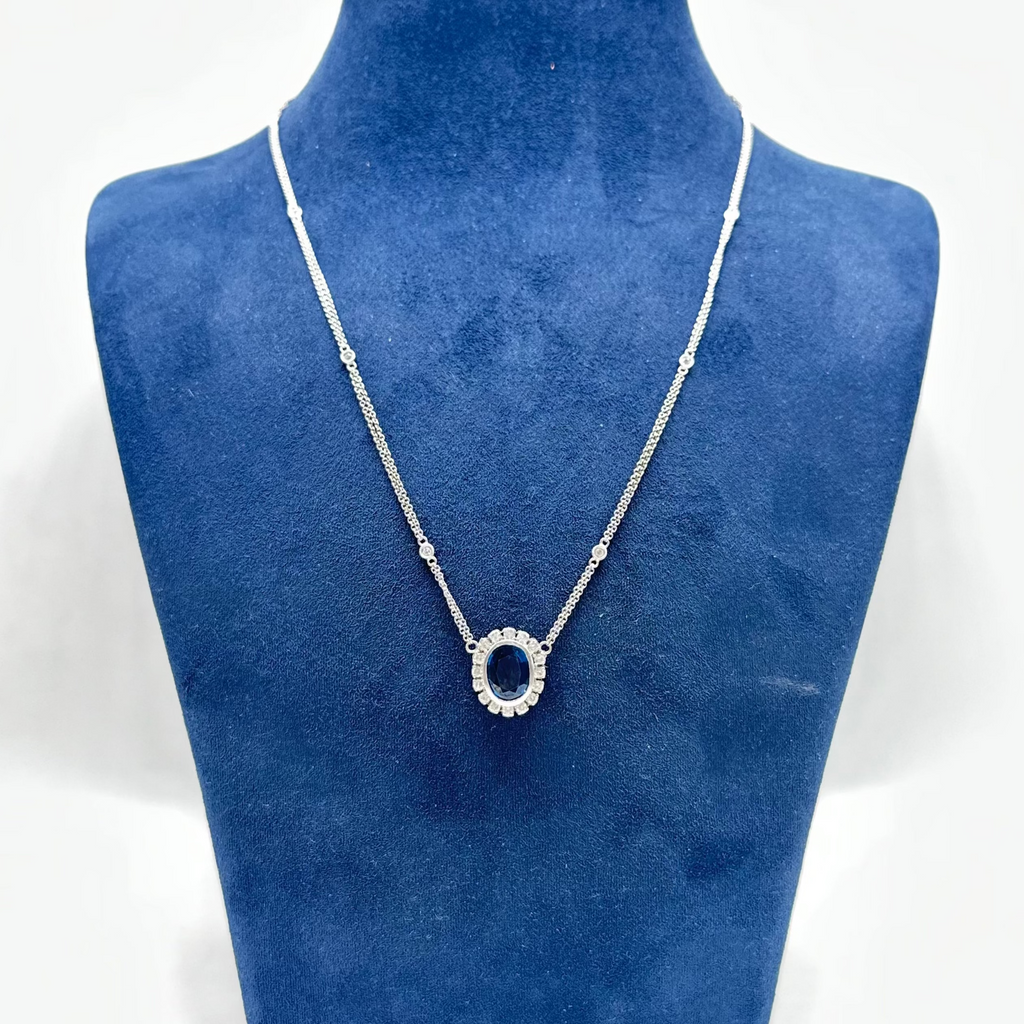 14K White Gold Pendant Necklace with 3.51ct Sapphires and 0.50ct Diamonds SDN009 ITJJ