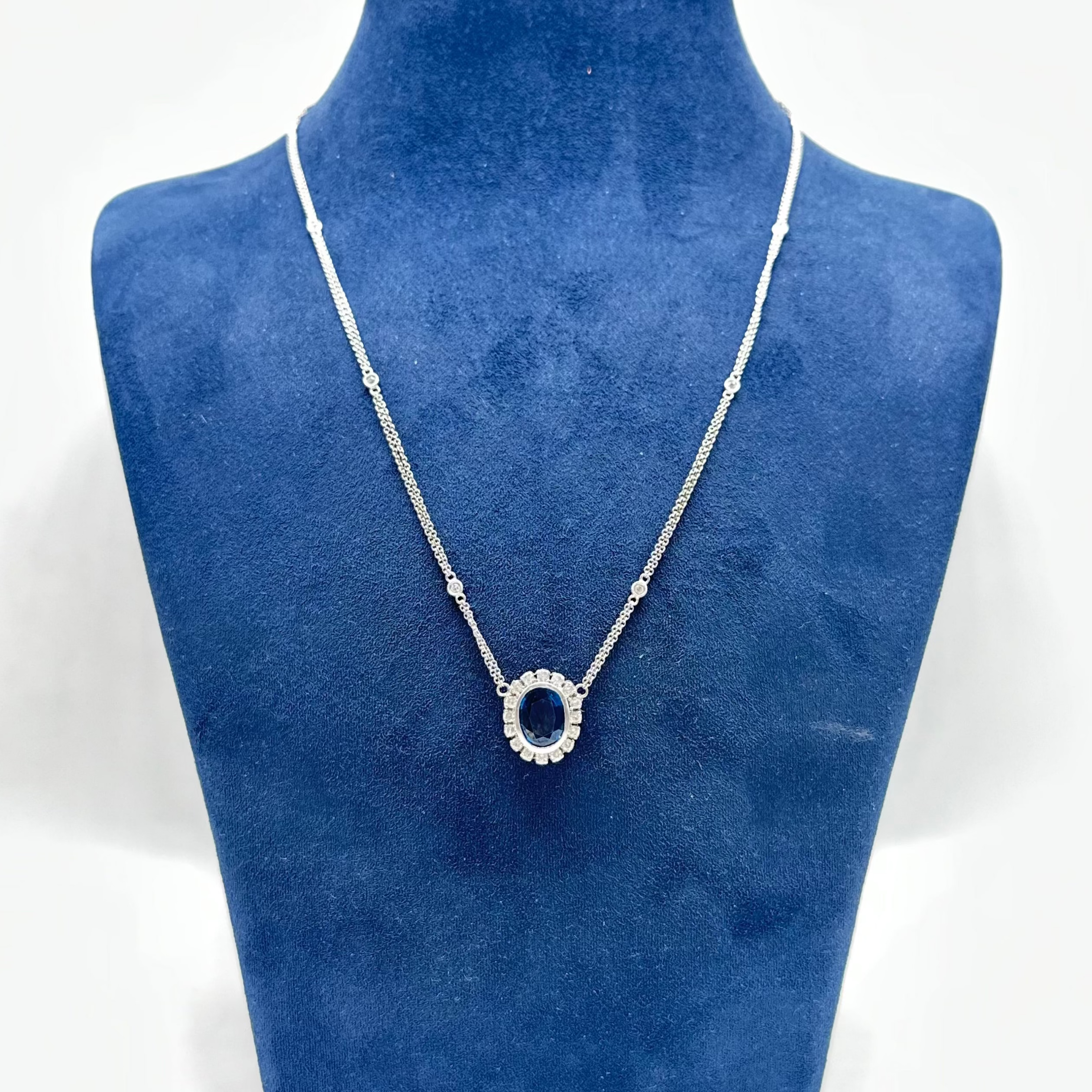 14K White Gold Pendant Necklace with 3.51ct Sapphires and 0.50ct Diamonds SDN009 ITJJ