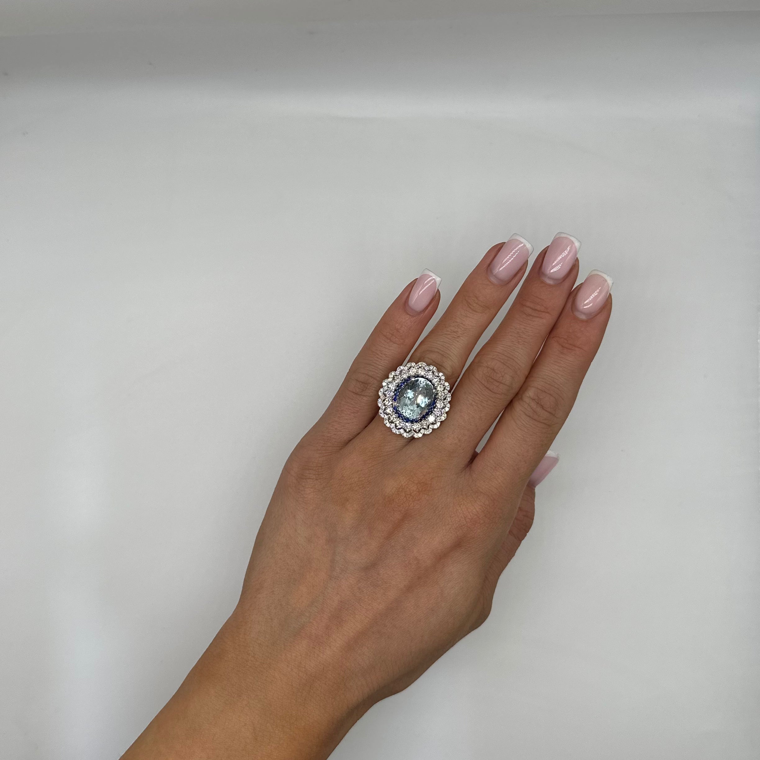 18K White Gold Aquamarine, Sapphire & Diamond Ring CDR006 NTJJ