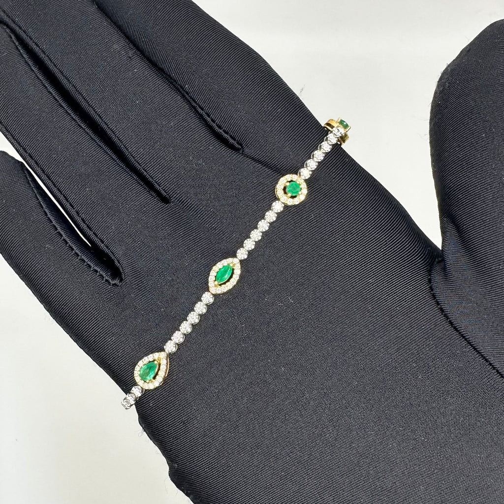 18K White & Yellow Gold 1.30 CT Diamond & 0.92 CT Emerald Station Bracelet – 7.5” CDB014 ITJJ