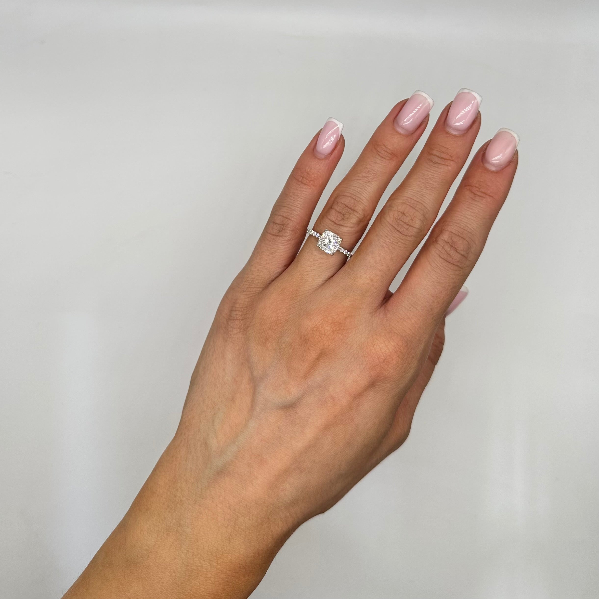 18K White Gold 2.37 CT Cushion Cut Diamond Ring – 1.72CT Clarity Enhanced Center Diamond CUSHDR0021 NGJJ