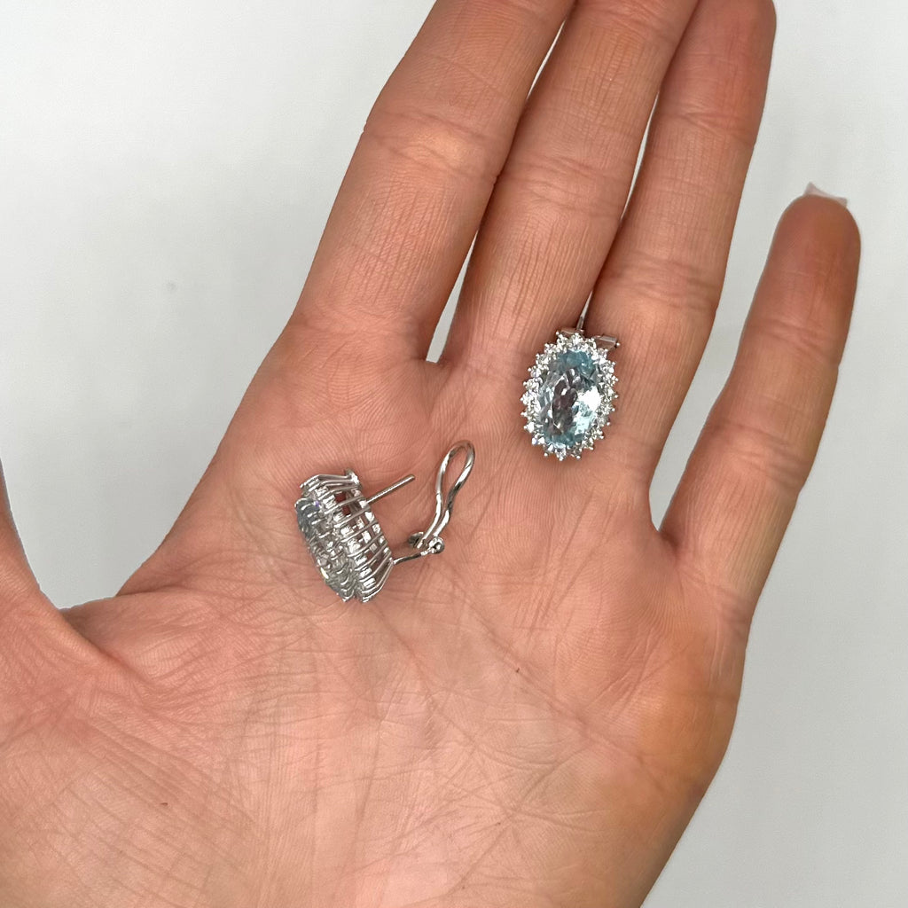 18K White Gold Aquamarine & Diamond Earrings – 9.00 CT Aquamarine, 1.00 CT Diamonds COLER02 GGJJ