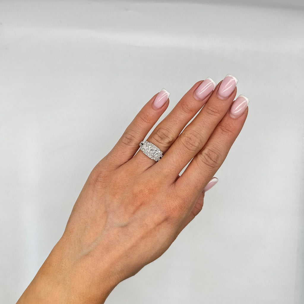 14K White Gold 3.20CT Clarity Enhanced Princess Cut Diamond Ring PRER GJJJ NGTJ