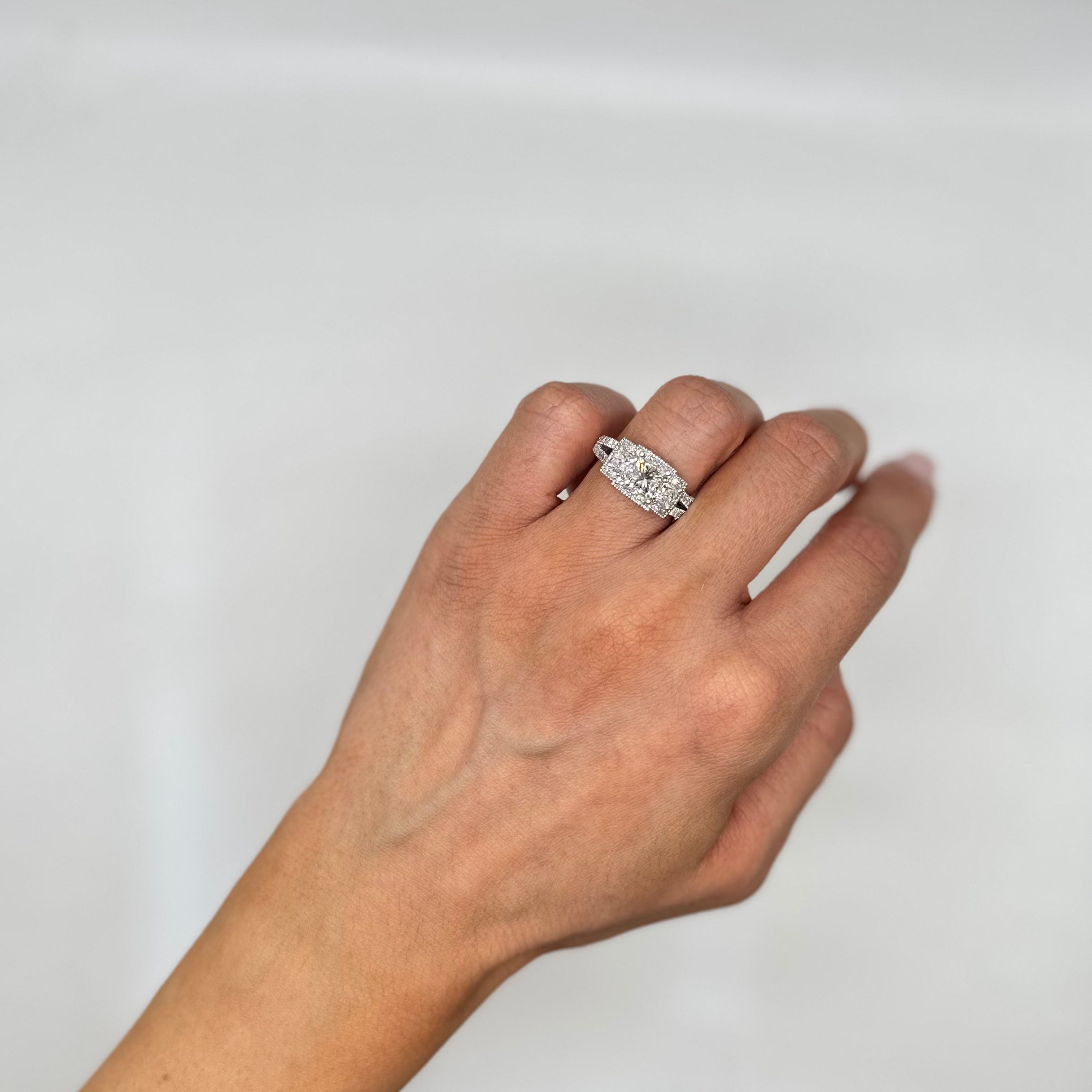 14K White Gold 3.20CT Clarity Enhanced Princess Cut Diamond Ring PRER GJJJ NGTJ