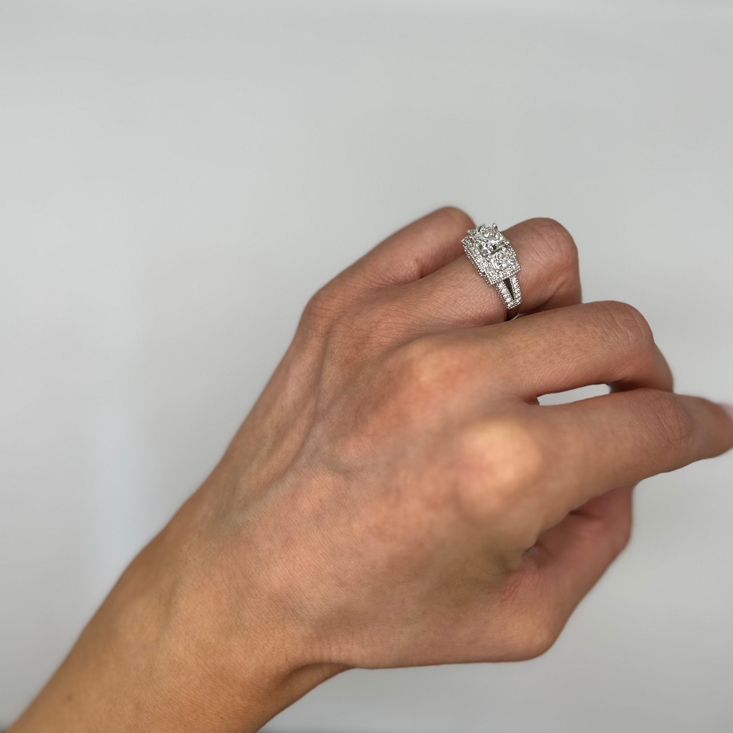 14K White Gold 3.20CT Clarity Enhanced Princess Cut Diamond Ring PRER GJJJ NGTJ