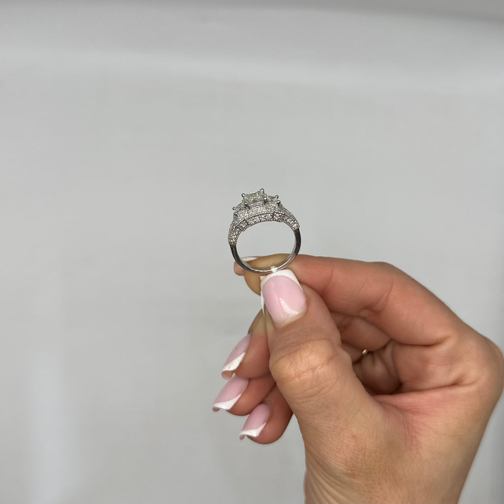14K White Gold 3.20CT Clarity Enhanced Princess Cut Diamond Ring PRER GJJJ NGTJ