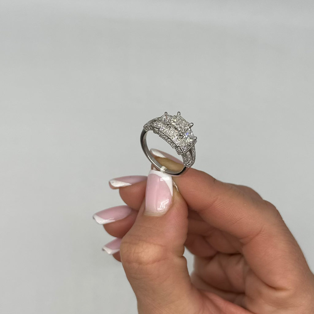 14K White Gold 3.20CT Clarity Enhanced Princess Cut Diamond Ring PRER GJJJ NGTJ