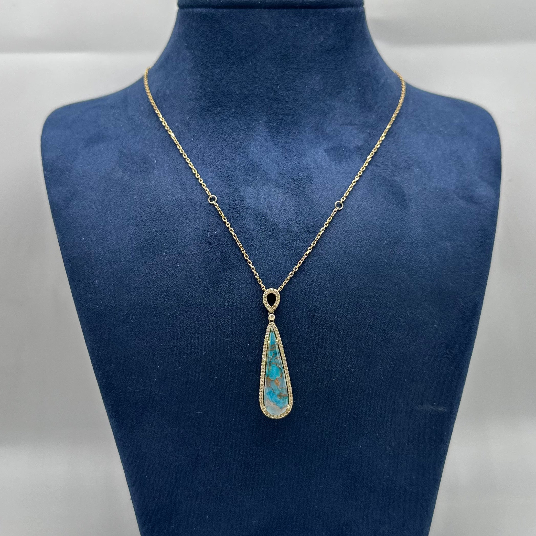14K Yellow Gold Turquoise Pendant Necklace – 6.53ct Turquoise & 0.22ct Diamonds DC-N13082-8 2TJ