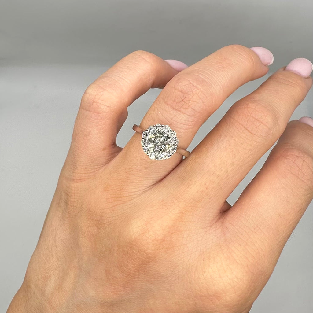 14K White Gold 1.85CT Diamond Halo Engagement Ring with 1.10 CT Round Diamond RDER051 NJJJ