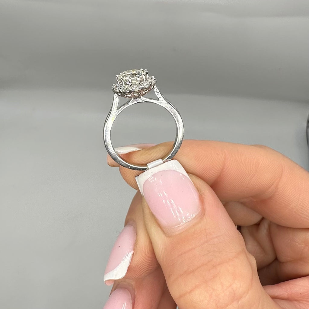 14K White Gold 1.85CT Diamond Halo Engagement Ring with 1.10 CT Round Diamond RDER051 NJJJ