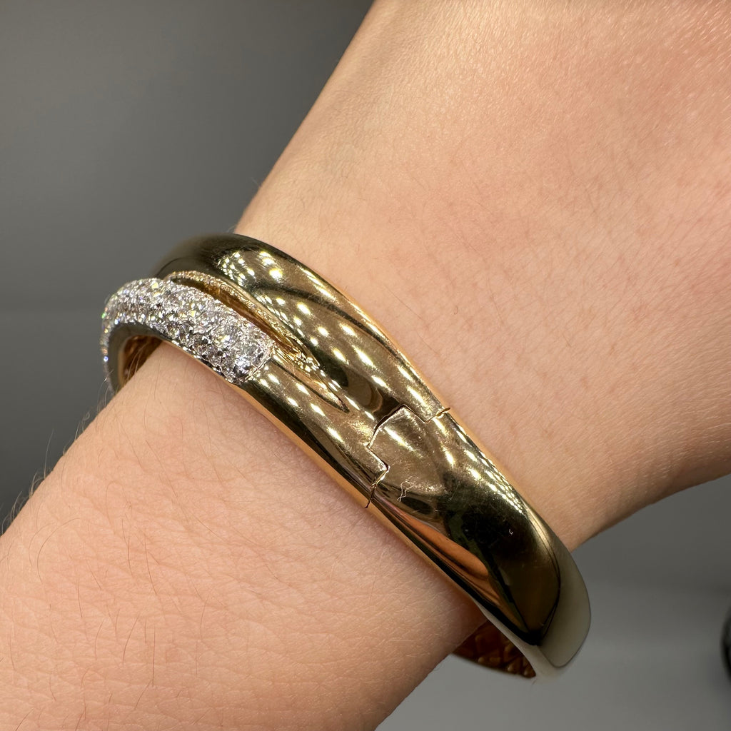 14K Yellow Gold 3.33CT Natural Round Diamond Pavé Bangle Bracelet PJB6295-1-003 TZTJ