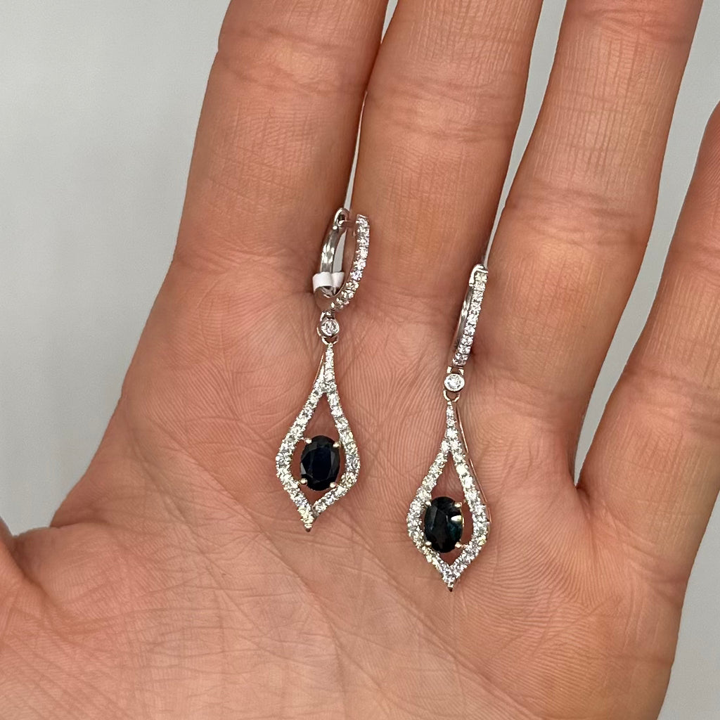 14K White Gold Sapphire & Diamond Earrings | 1.71ct Sapphires 0.95ct Diamonds SDER024 IJJJ