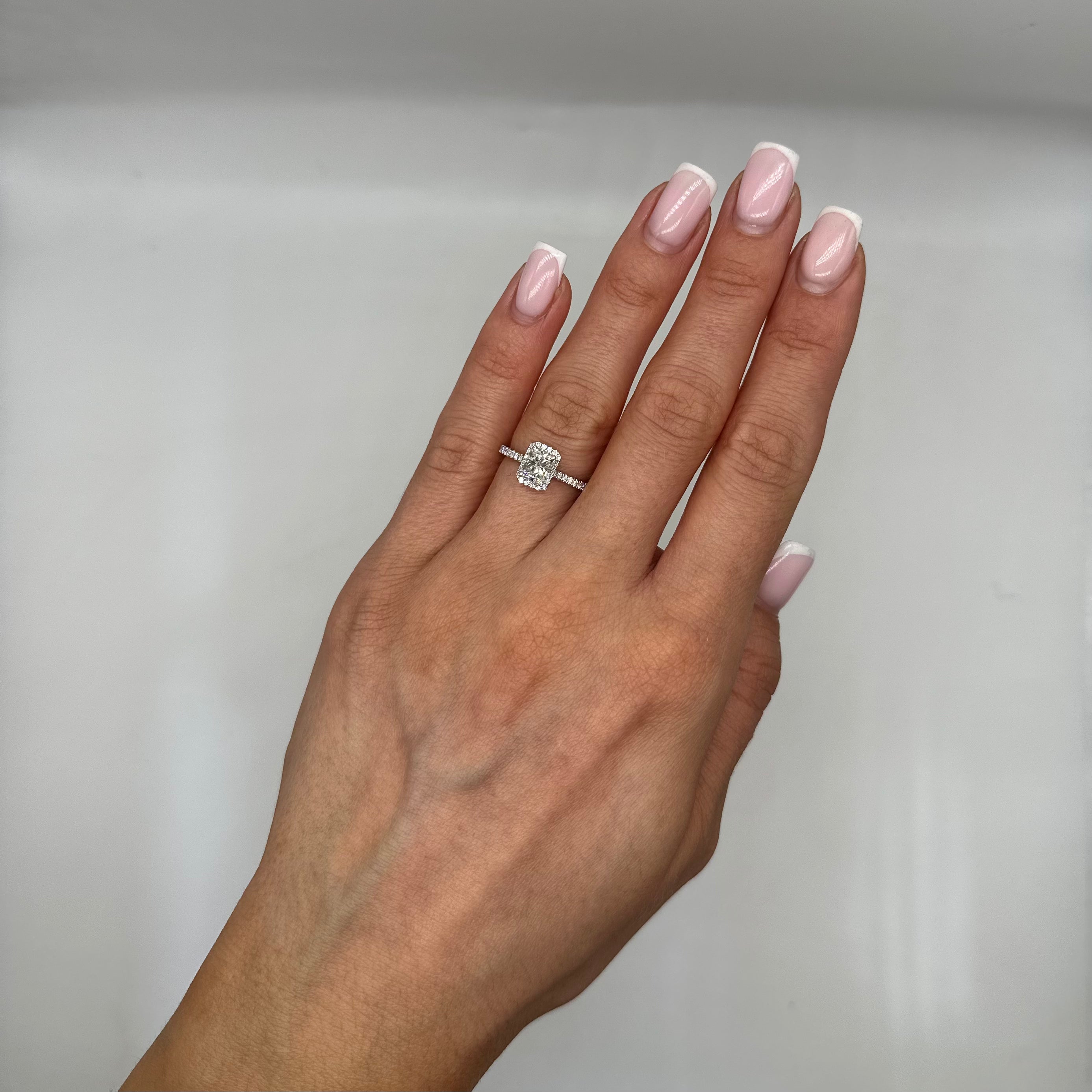 18K White Gold 1.05ct Clarity Enhanced Radiant Cut Diamond Halo Engagement Ring 1.31CT RADDR002 NZJ GJJJ