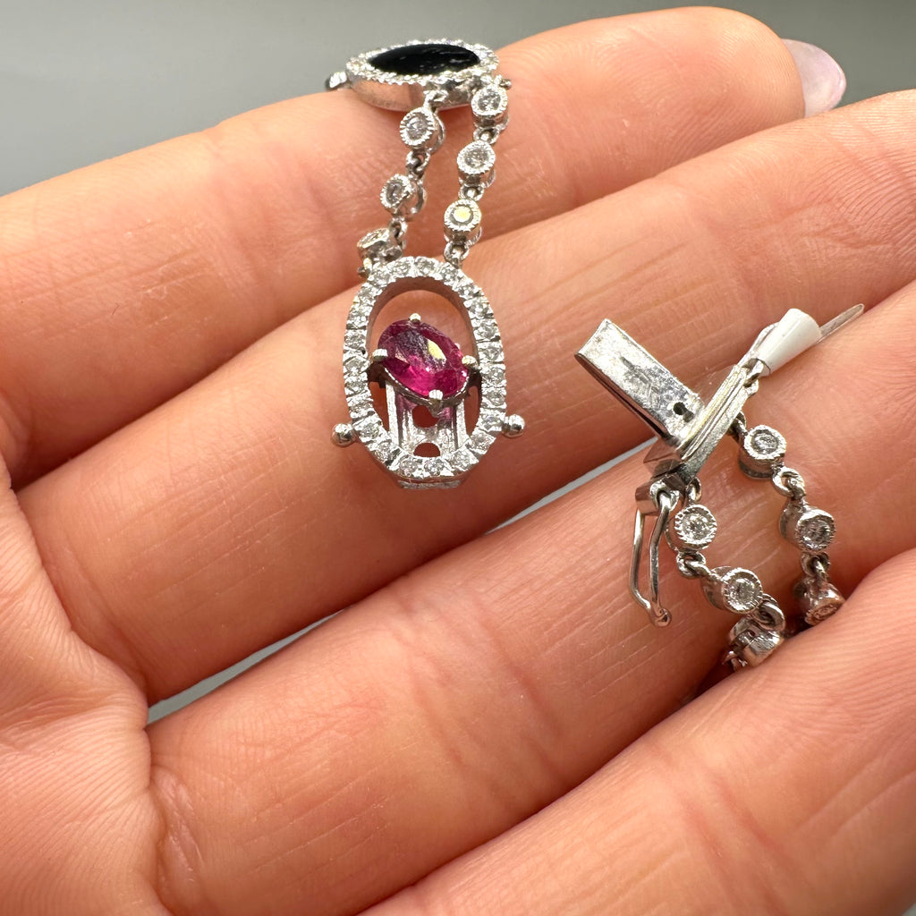 18K White Gold Diamond, Ruby & Black Onyx Bracelet – 1.50ct Diamonds, 1.80ct Gemstones DB0062 IIJJ
