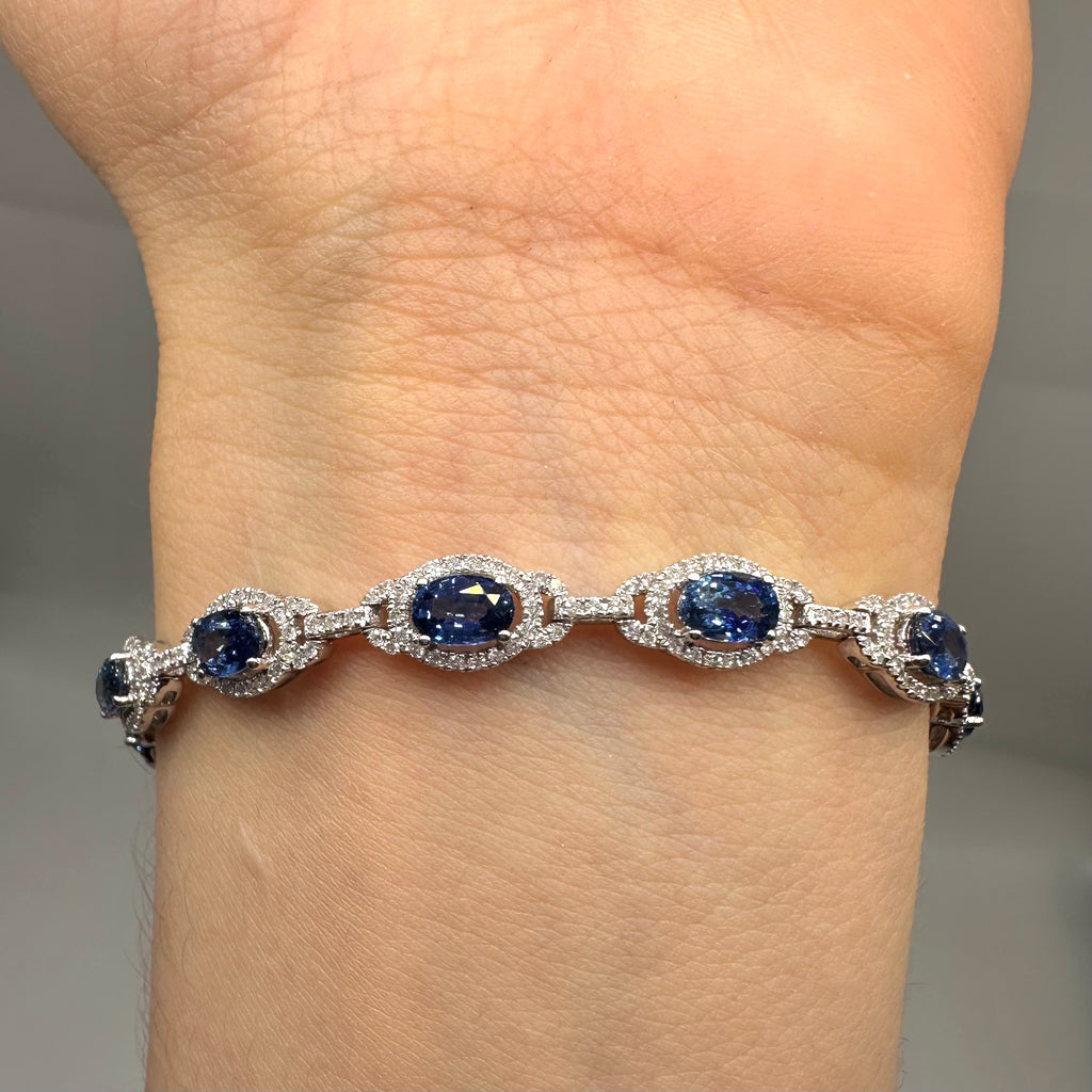 18K White Gold Sapphire & Diamond Bracelet – 7.18 CT Sapphires, 1.51 CT Diamonds DB148 GTTJ