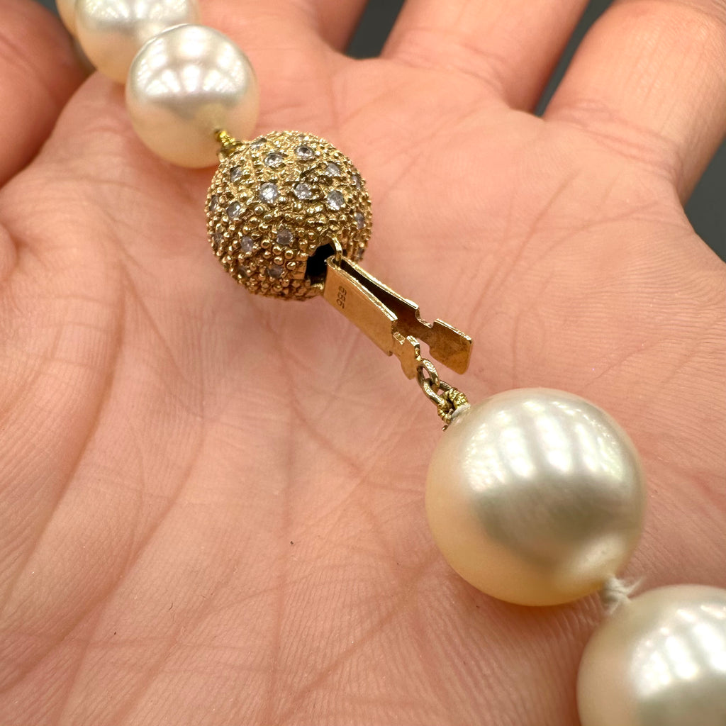 South Sea Pearl Necklace with Diamond Accented 14K Yellow Gold Clasp
