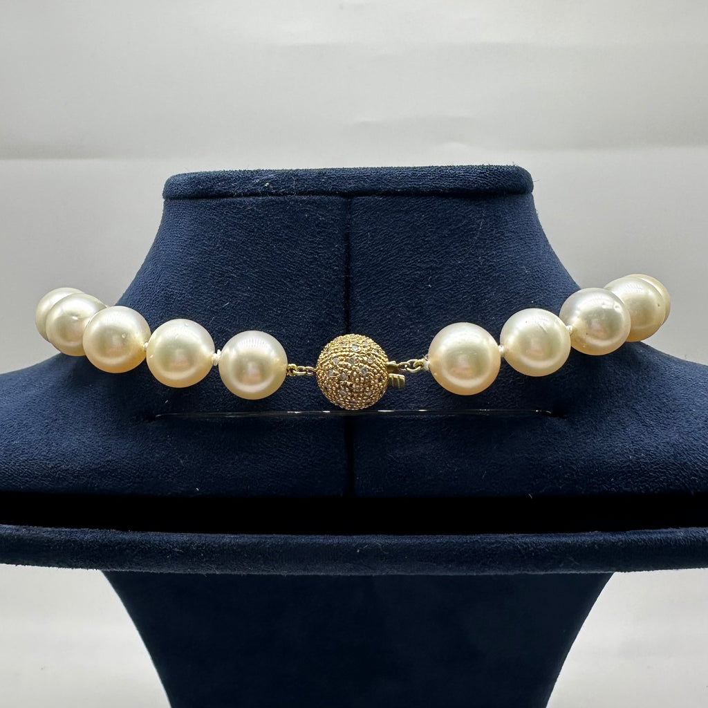 South Sea Pearl Necklace with Diamond Accented 14K Yellow Gold Clasp