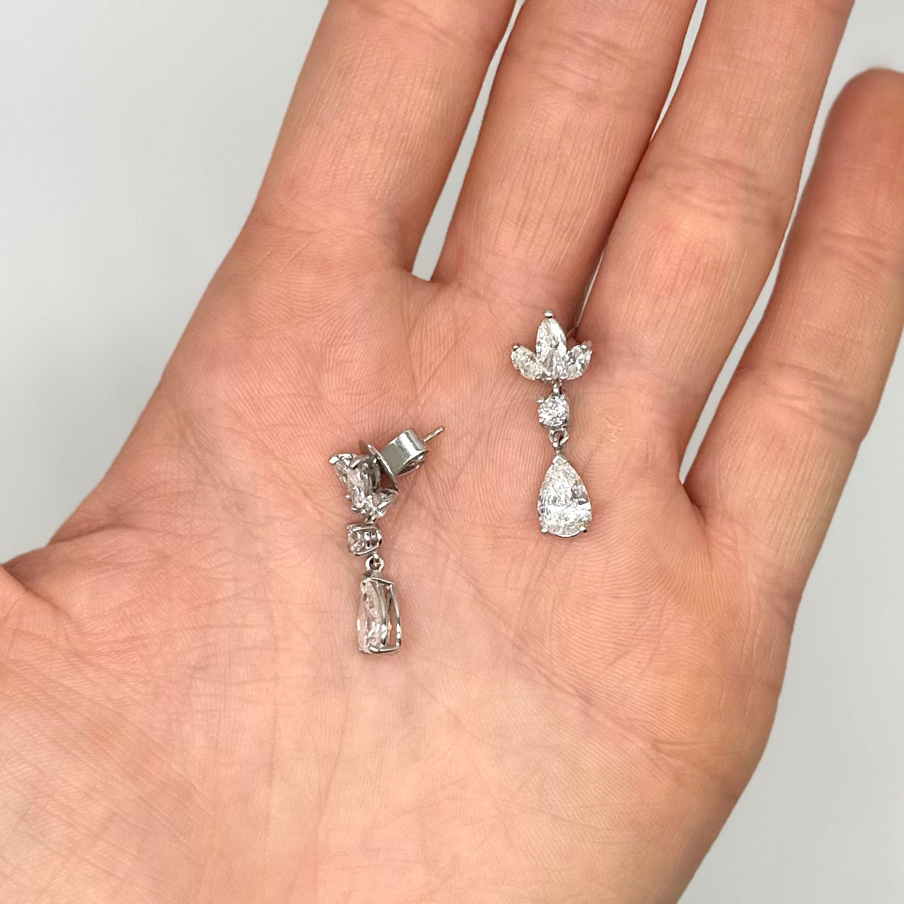14K White Gold 3.51 CT Diamond Marquise, Round & Pear Earrings DIER059 ZTJJ