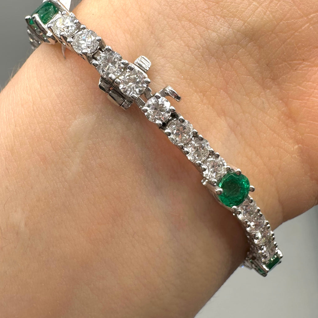 14K White Gold Emerald & Diamond Bracelet – 6.97ct Diamonds & 3.90ct Emeralds EDB005 SJJJ