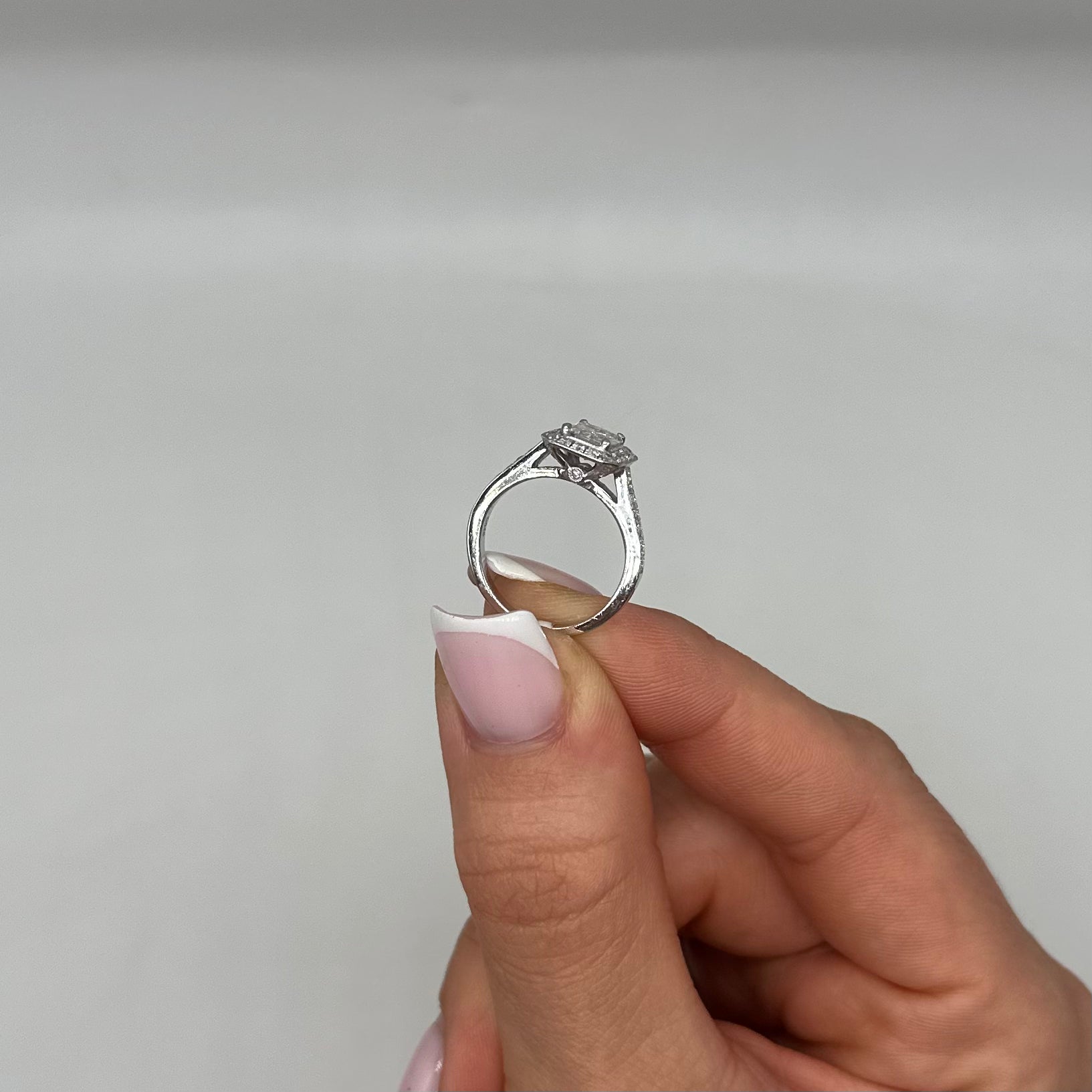 18K White Gold GIA Certified Radiant Diamond Halo Ring – 1.47CT Total Diamond Weight RADER012 IJGJ NLEN