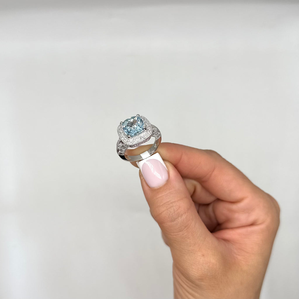 14K White Gold Aquamarine Diamond Ring – 4.08 CT Aquamarine, 0.50 CT Diamonds COLR0012 ITJJ