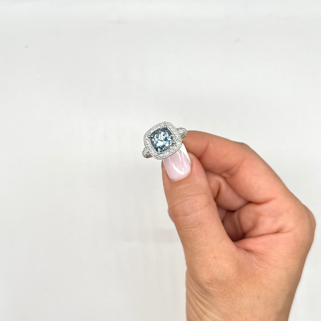 14K White Gold Aquamarine Diamond Ring – 4.08 CT Aquamarine, 0.50 CT Diamonds COLR0012 ITJJ