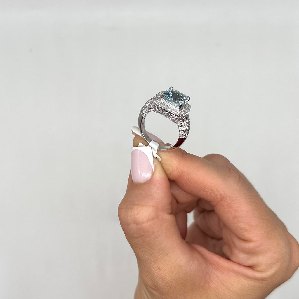 14K White Gold Aquamarine Diamond Ring – 4.08 CT Aquamarine, 0.50 CT Diamonds COLR0012 ITJJ