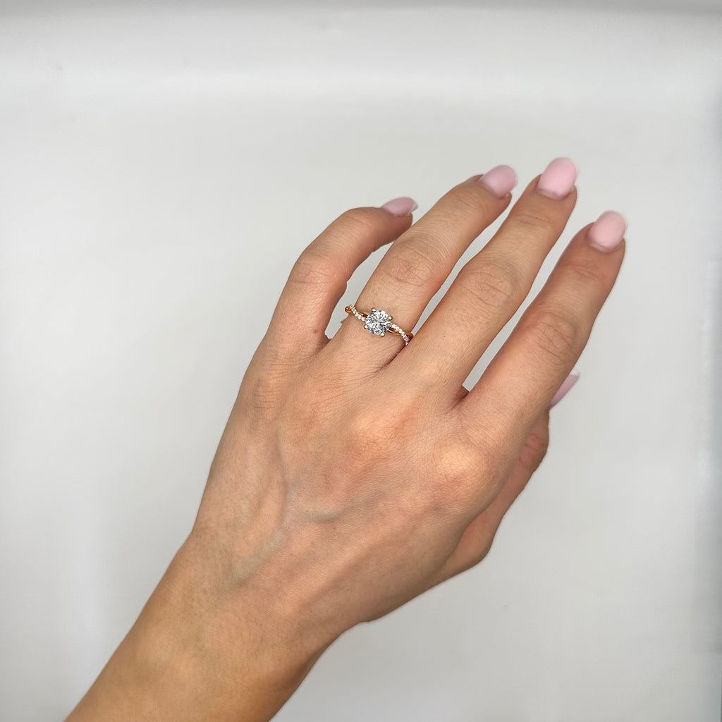18K Rose Gold 1.23CT Diamond Twisted Engagement Ring with 1.02CT Clarity Enhanced Round Diamond RDER066 GETJ