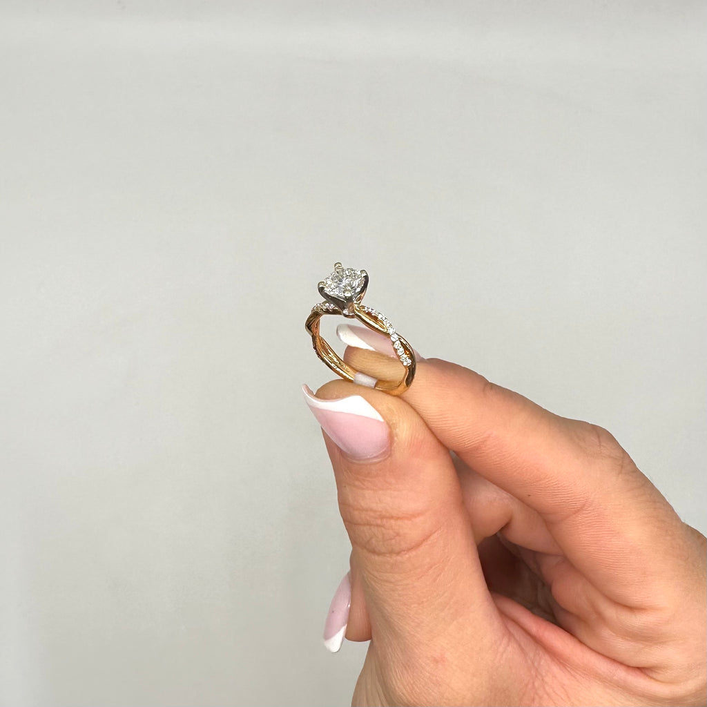 18K Rose Gold 1.23CT Diamond Twisted Engagement Ring with 1.02CT Clarity Enhanced Round Diamond RDER066 GETJ