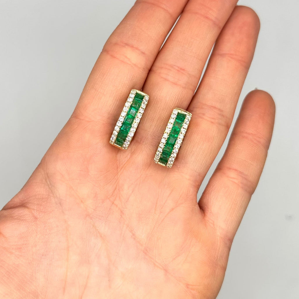 14K Yellow Gold Emerald & Diamond Earrings – 4.61ct Emeralds, 1.50ct Diamonds EMER024 IEJJ