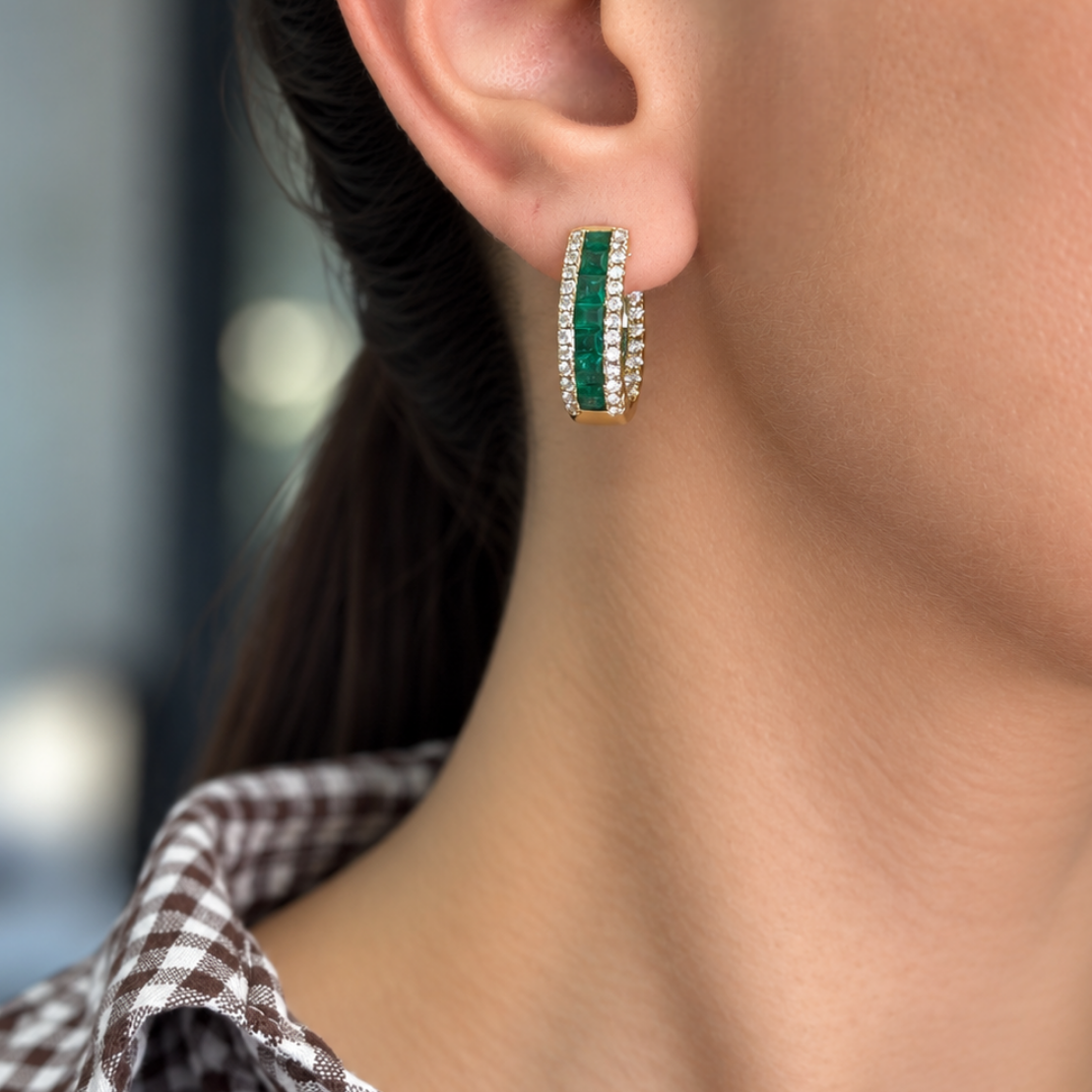14K Yellow Gold Emerald & Diamond Earrings – 4.61ct Emeralds, 1.50ct Diamonds EMER024 IEJJ