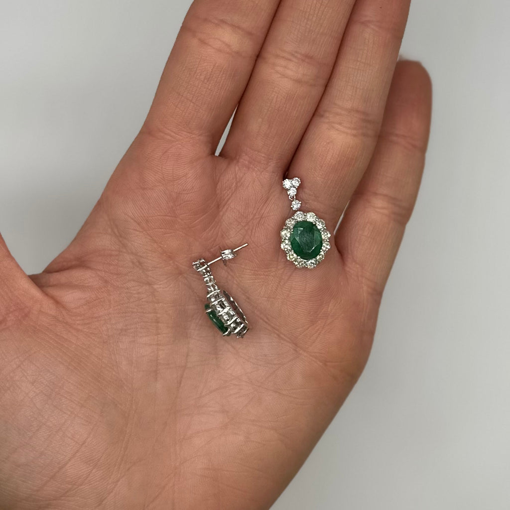 14K White Gold 4.03ct Emerald & 2.00ct Diamond Earrings EMER028 ISJJ