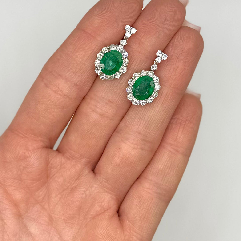 14K White Gold 4.03ct Emerald & 2.00ct Diamond Earrings EMER028 ISJJ