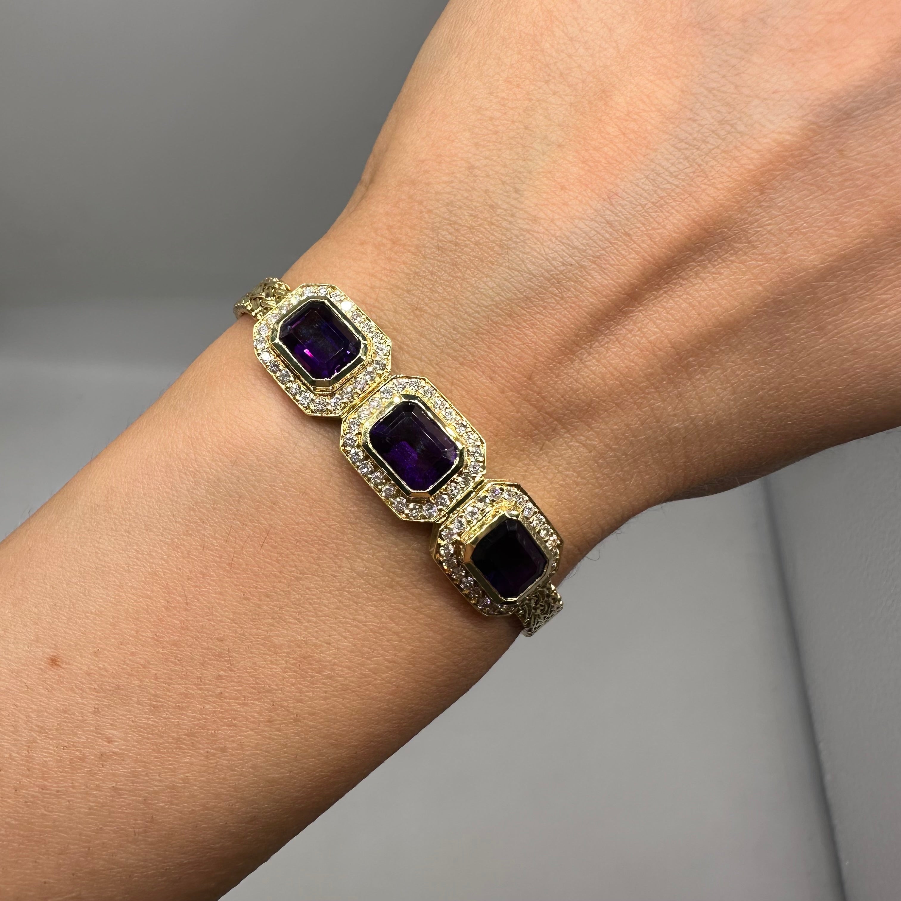 18K Yellow Gold Amethyst & Diamond Bracelet CBR0108 NIJJ