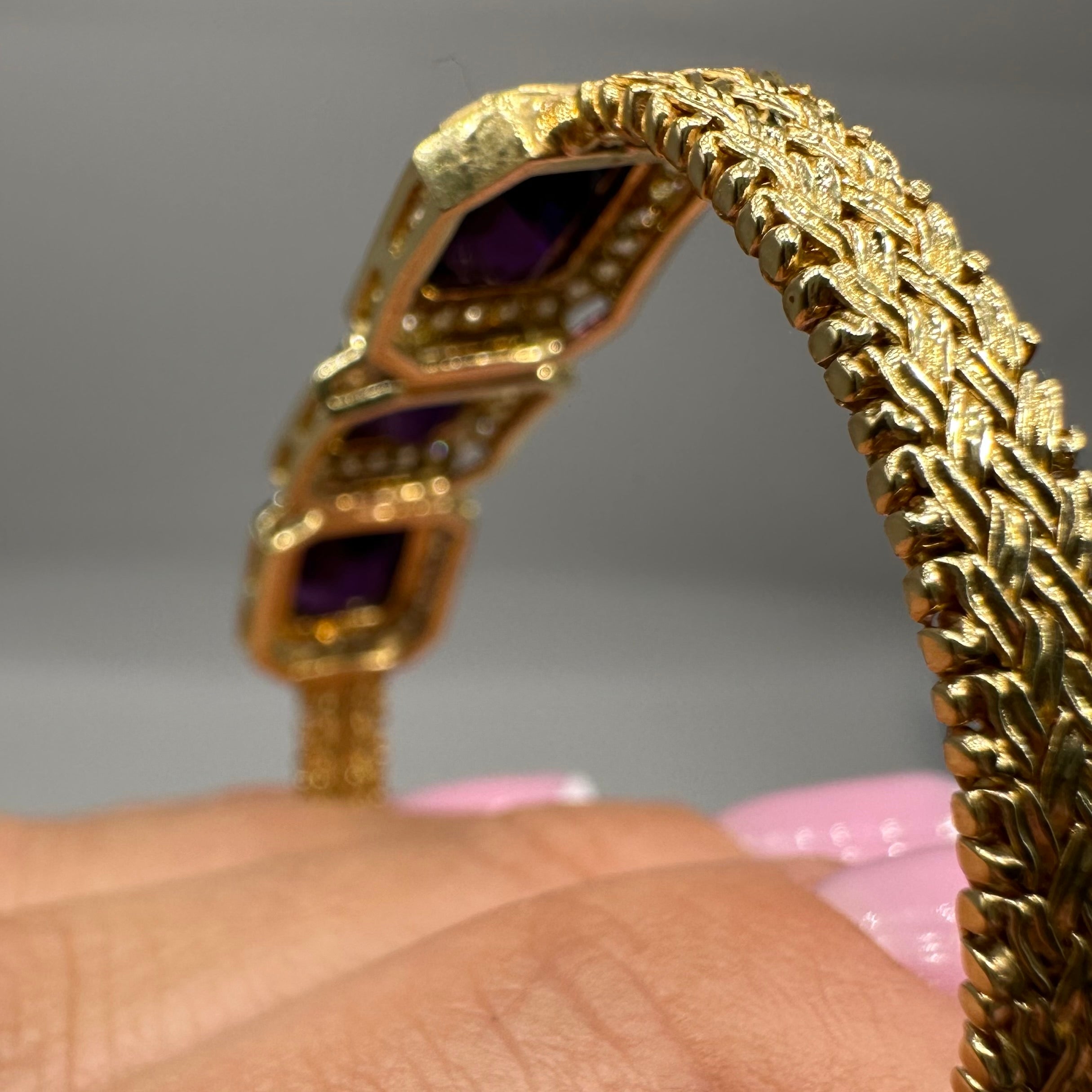 18K Yellow Gold Amethyst & Diamond Bracelet CBR0108 NIJJ