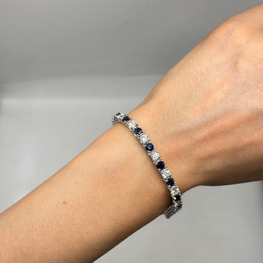 14K White Gold Bracelet with 6.30ct in Sapphires and 5.82ct in Diamonds SDB0036 LJTJ