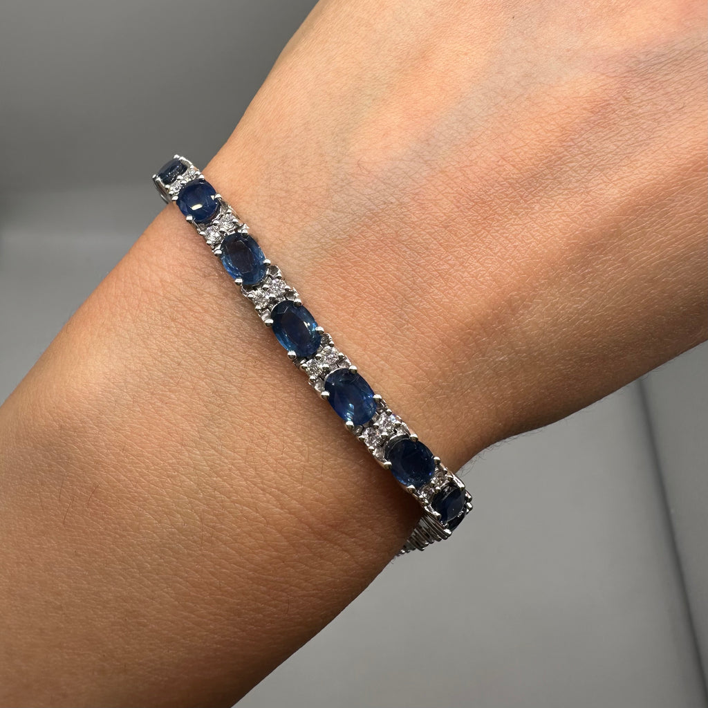 14K White Gold Sapphire & Diamond Bracelet – 17.60ct Sapphires, 1.25ct Diamonds SDB030 GZJJ