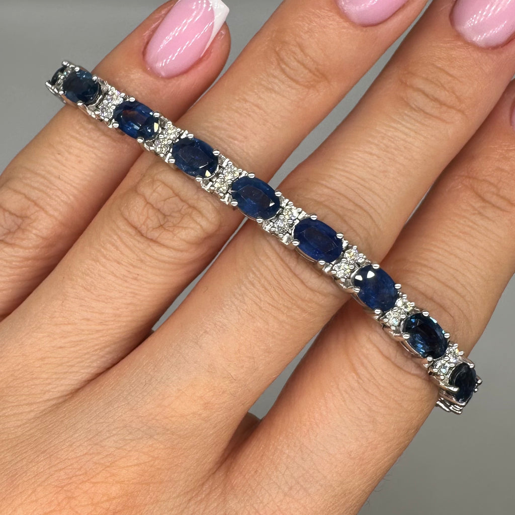 14K White Gold Sapphire & Diamond Bracelet – 17.60ct Sapphires, 1.25ct Diamonds SDB030 GZJJ