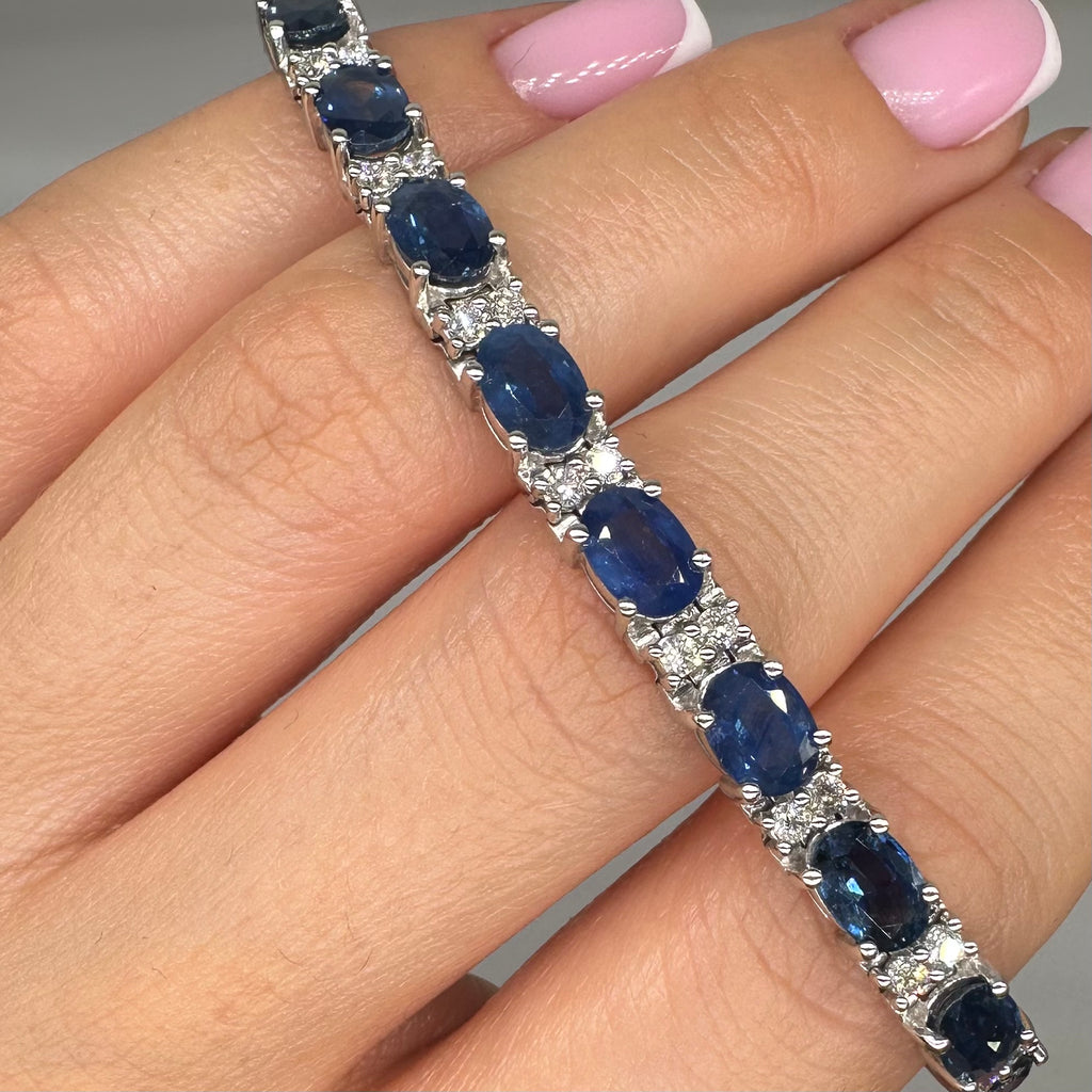 14K White Gold Sapphire & Diamond Bracelet – 17.60ct Sapphires, 1.25ct Diamonds SDB030 GZJJ